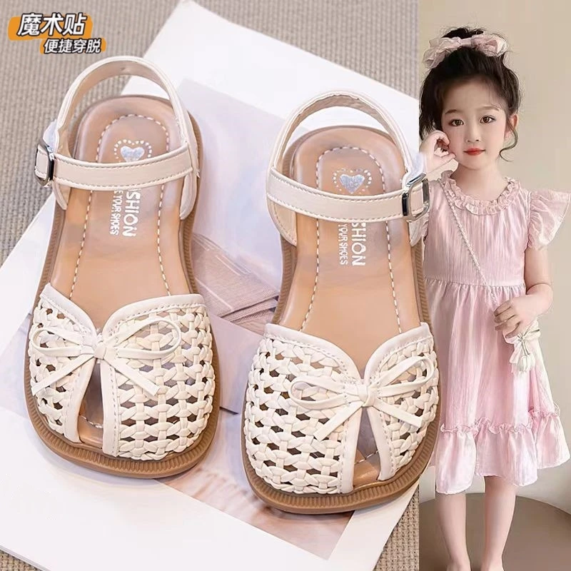 ABC夏季凉鞋夏季公主魔术贴鞋小女孩鞋包头镂空软底宝宝便捷时尚