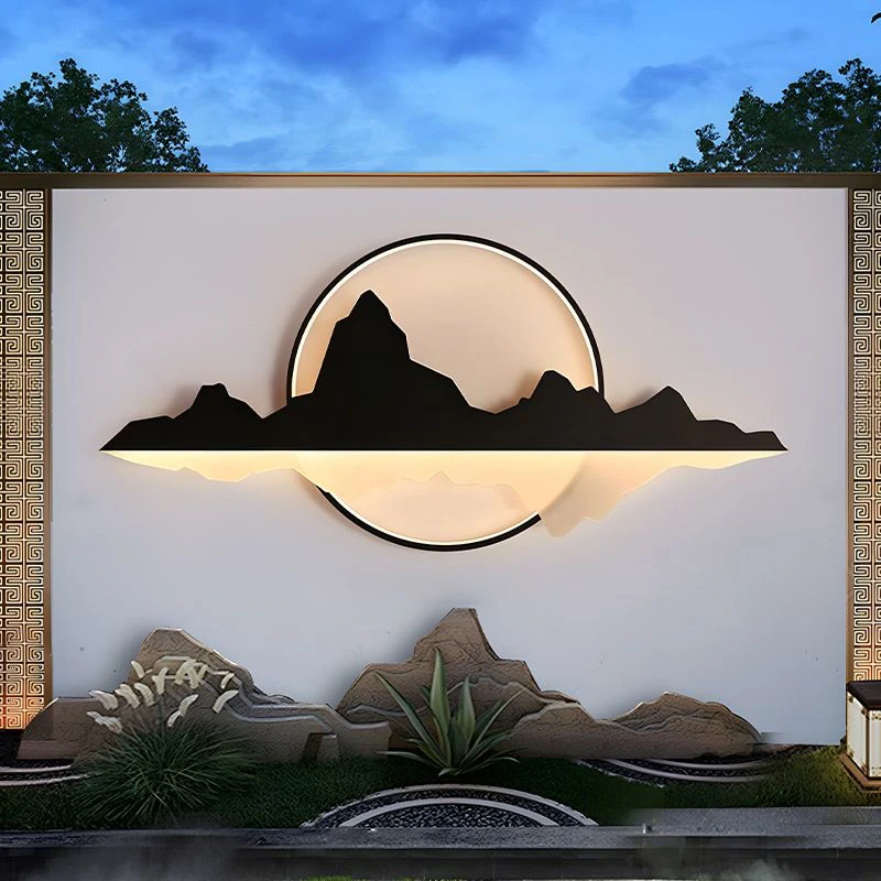 户外太阳能庭院灯新中式影壁墙装饰灯室外别墅围墙造景山水景观灯