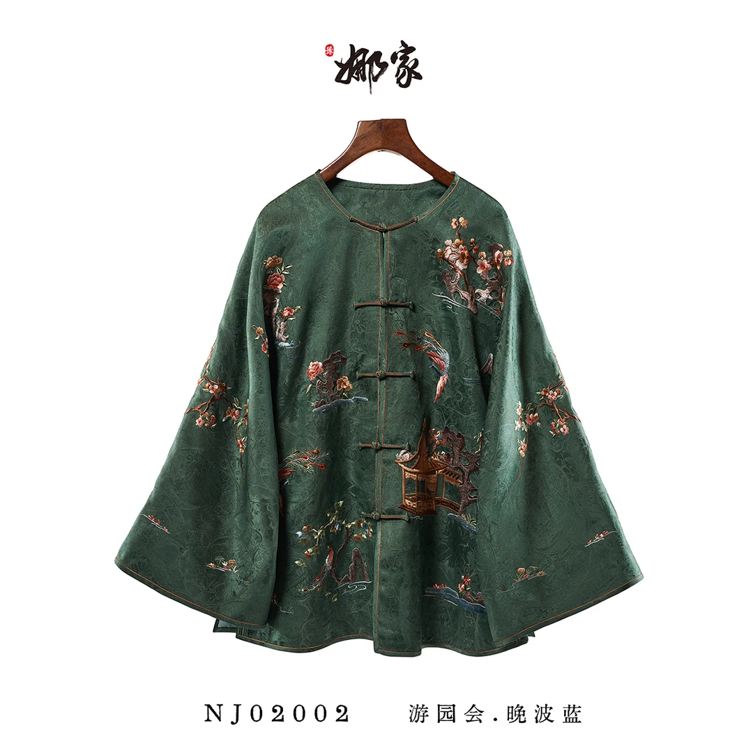 娜家游园会姐姐服宽松长袖中国风上衣大码NJB(02002)汉服绿色圆领