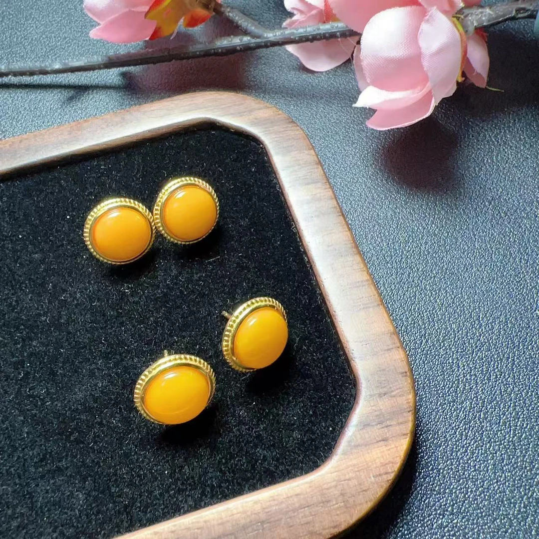 蜜蜡圆满S925气质耳钉 ZY （多样性发其一）轻奢百搭时尚