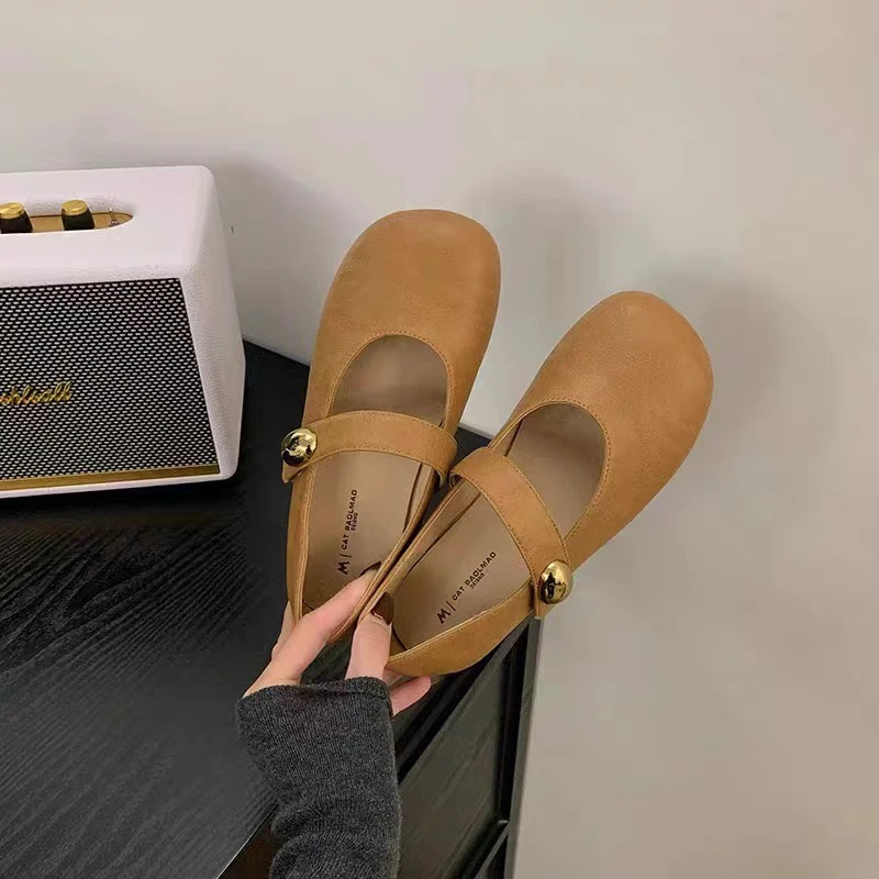 2025新款百搭圆头平底单鞋软皮舒适百搭魔术贴鞋2157