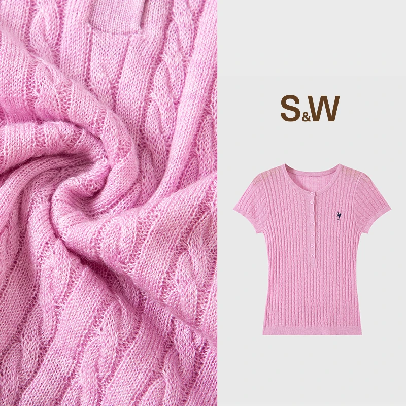 【大瑄子专属】 S&W复古老钱细麻花针织短袖透气薄款弹力时尚4445