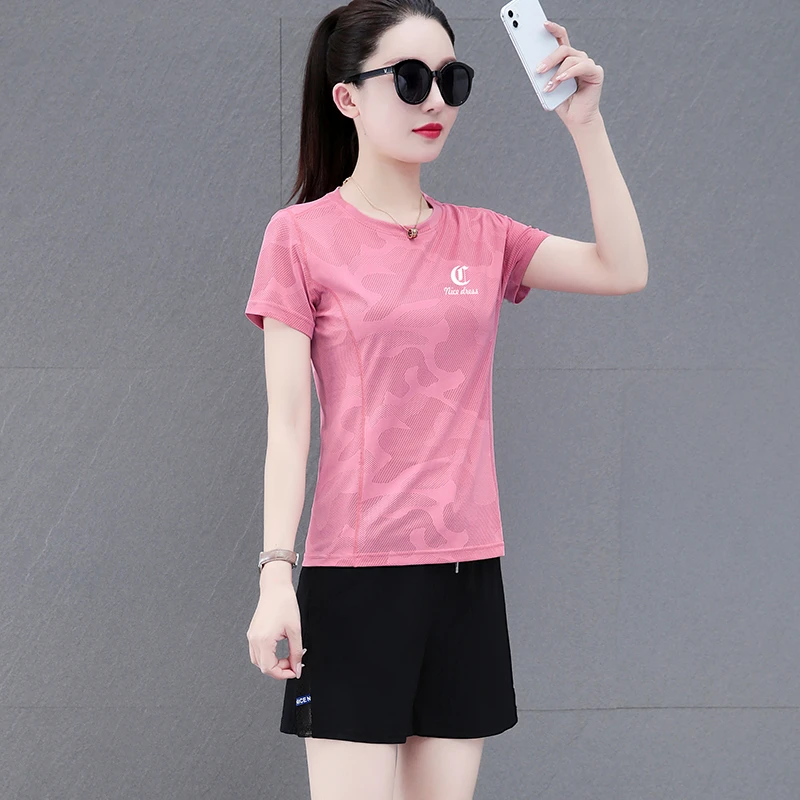 速干冰丝短袖短裤套装女2025夏季新款宽松休闲运动两件套