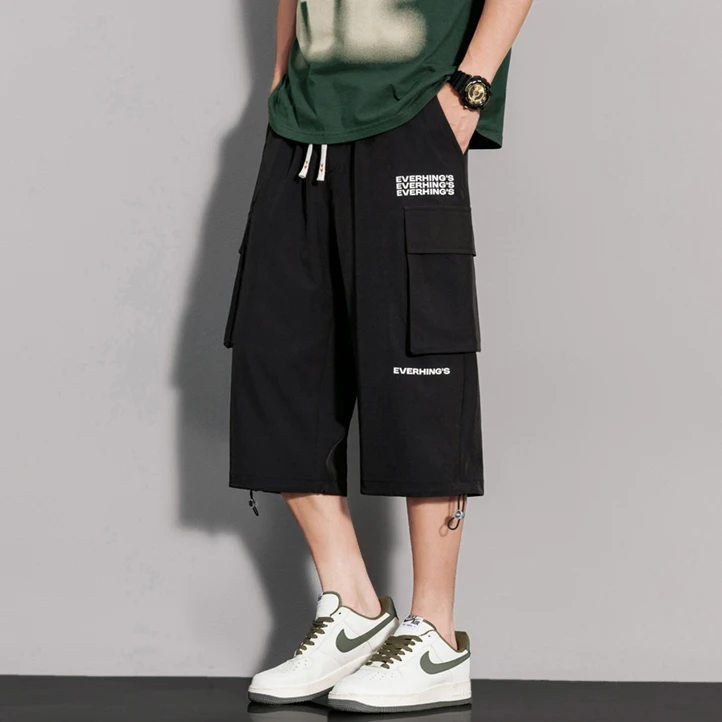 青少年学生夏季薄款速干七分裤马裤男生宽松休闲运动工装短裤男裤