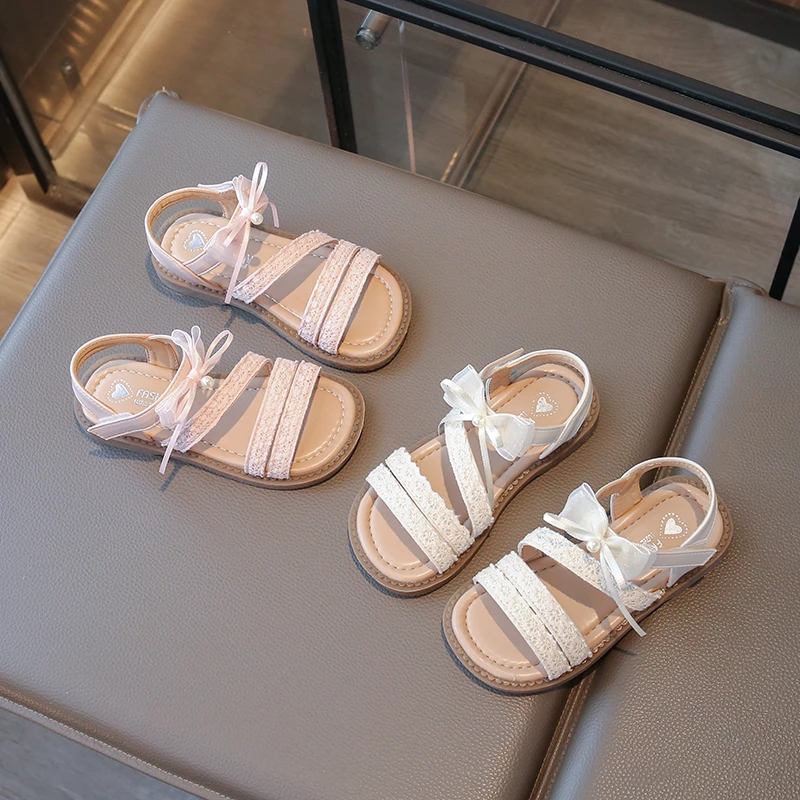 女童凉鞋2025年春夏新款童鞋公主鞋蝴蝶结儿童露趾沙滩鞋BBW-2777