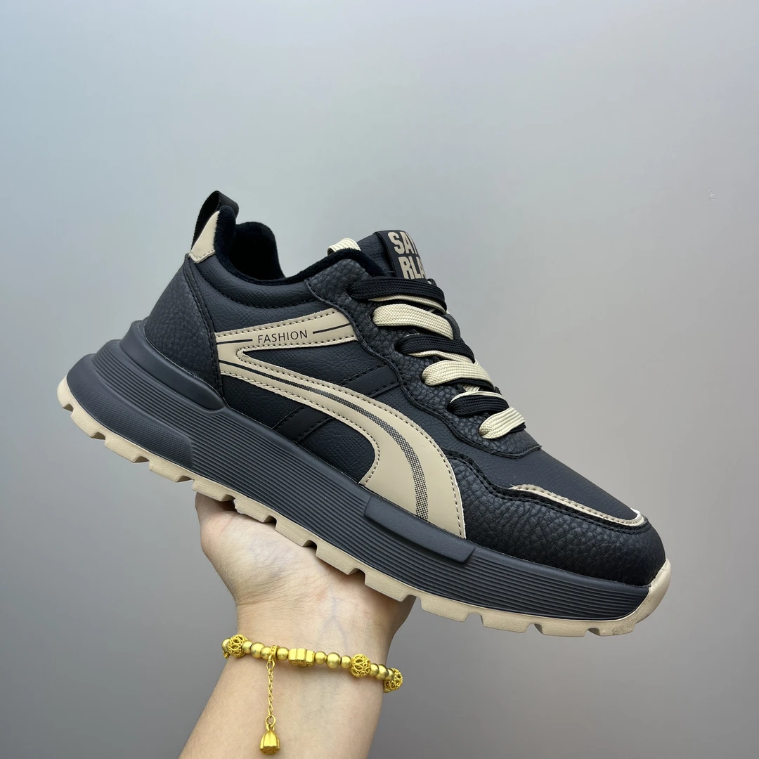 2025秋冬时尚潮男鞋加绒保暖鞋休闲运动鞋系带阿甘鞋子男士防滑鞋