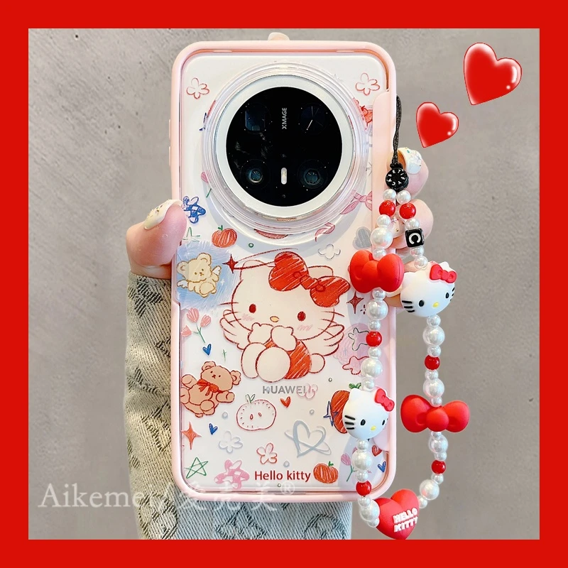 适用华为mate70pro+手机壳苹果天使Kitty猫mate60pro翻盖隐形支架