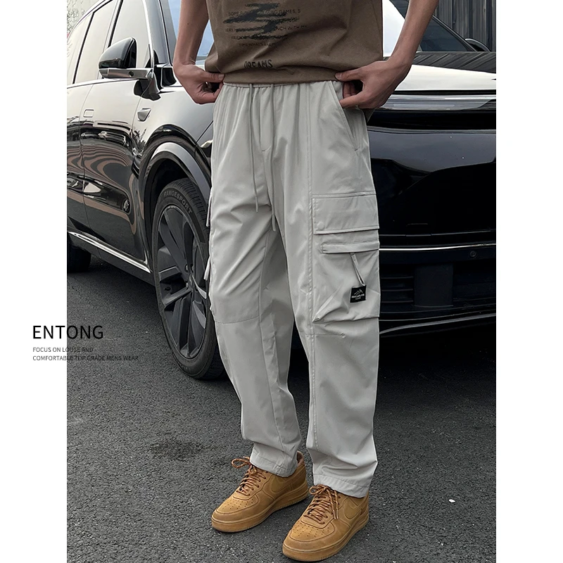 Entong美式速干直筒伞兵工装裤男士夏季户外轻薄多口袋宽松休闲裤