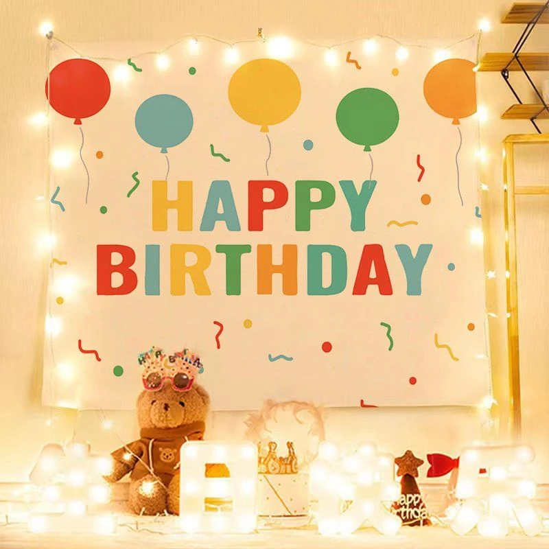 新款ins风拍照生日背景布网红挂毯儿童卡通宝宝生日卧室装饰挂布