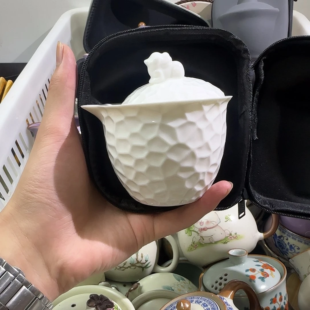 羊脂玉锤纹快客一壶两杯套装
