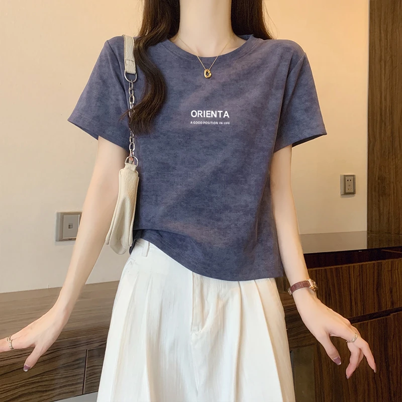 美式辣妹扎染正肩短袖t恤女夏季设计感小众甜辣风小个子短款上衣