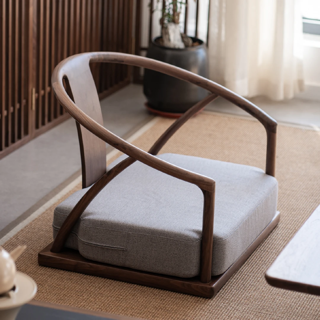 时间连续新中式北美黑胡桃木实木席地沙发圈椅靠背座椅榻榻米禅意