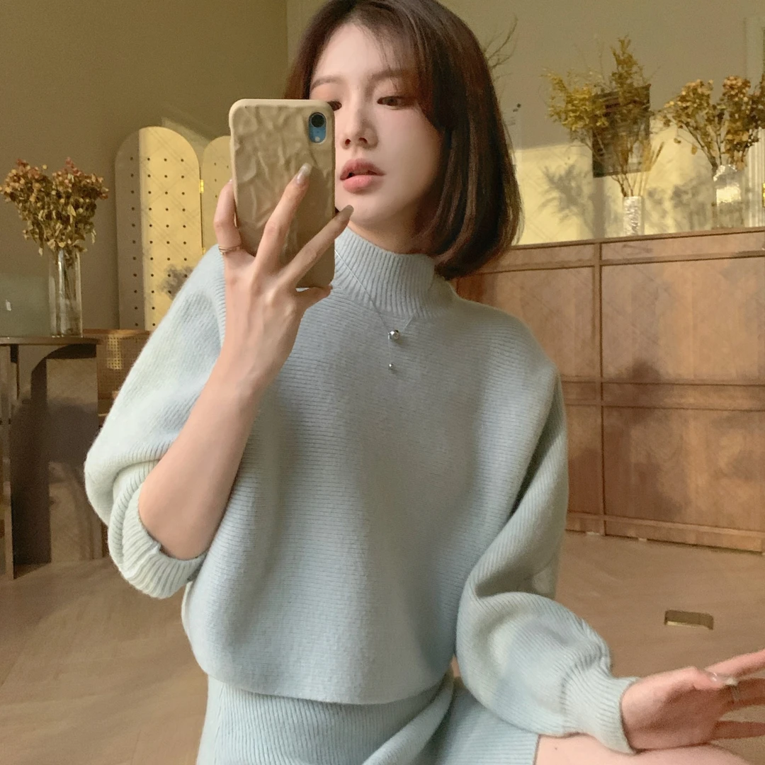 【芝士Cheese】月光舒曼慵懒半高领毛衣套装啊a14秋冬韩版长袖纯色
