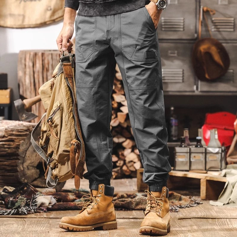 美式复古工装裤子男秋季百搭新款潮牌宽松直筒长裤束脚男士休闲裤