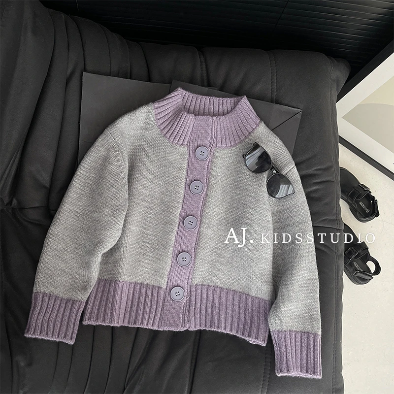 【小首尔】新-冬装韩版儿童时尚拼接纽扣软糯毛衣外套MPG5251