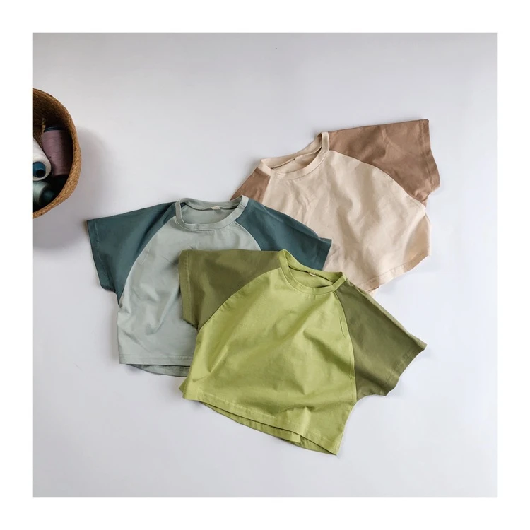 【薄荷青柚】短袖t恤圆领夏季新款韩版男女童插肩拼色短袖衫
