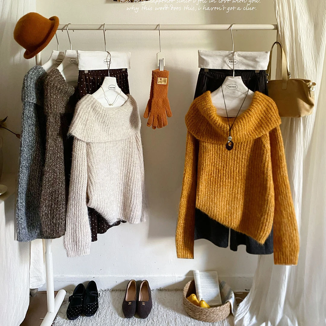 法式一字领可露肩加厚外穿毛衣女冬温柔高级感绝美独特超好看上衣