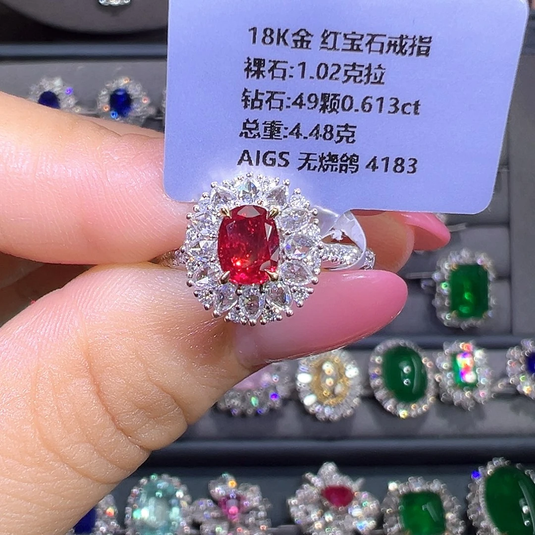 18K金镶嵌戒指红宝石1.02ct 无烧 鸽血红