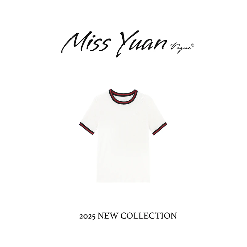 M.Y. 媛总 2025夏季新款白色轻奢时尚百搭针织T恤MYX1806D
