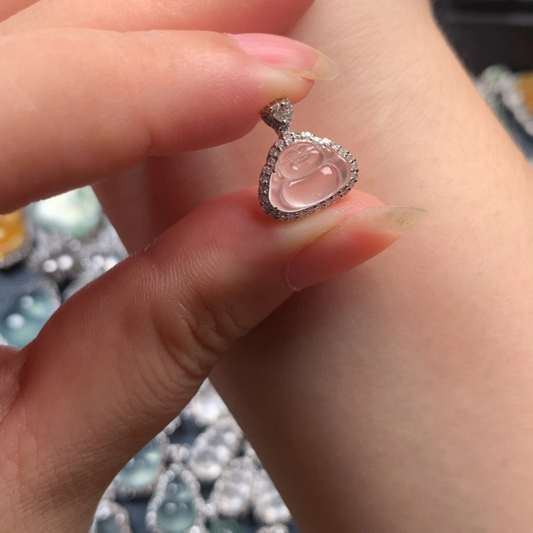 颈饰18K金镶嵌翡翠迷你佛公