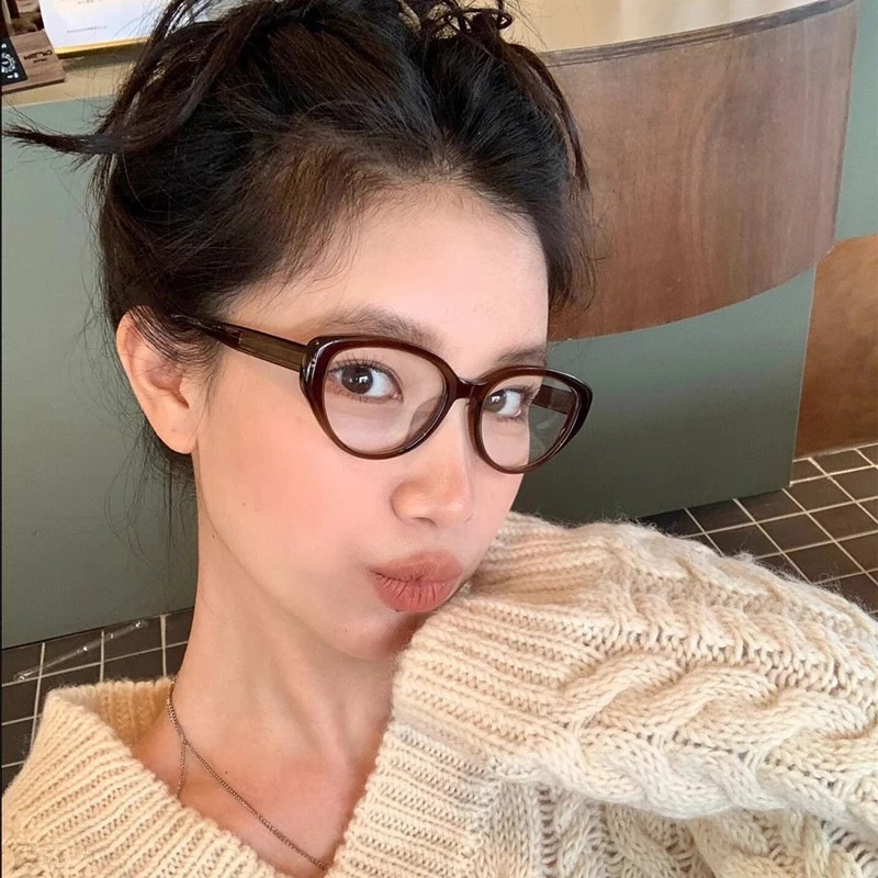 新款复古橘猫眼镜框架女防蓝光可配度数时尚商务百搭优雅轻奢风