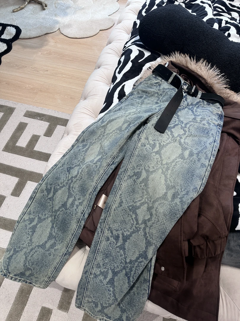 2025初春MyloveLeo“蛇纹牛仔裤”休闲百搭潮流牛仔裤（长105不加绒）