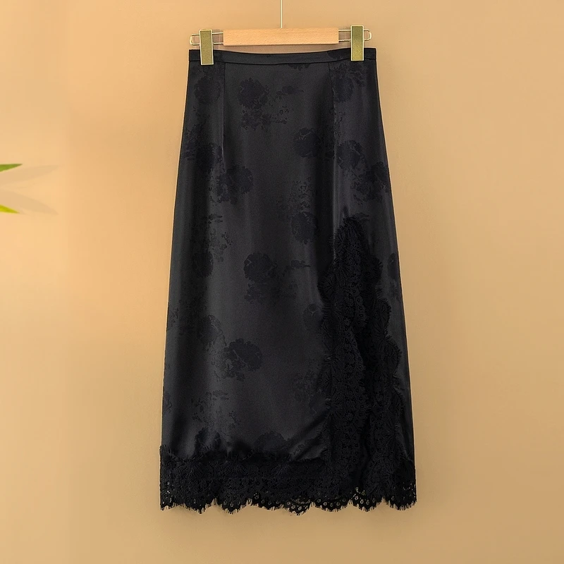 【辰烟】夏季2025新款松紧腰A字裙新中式国风裙子蕾丝提花半身裙女