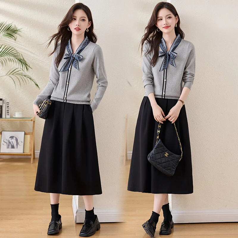 法式小香风针织套装裙女2025年春秋新款休闲时尚气质半身裙两件套