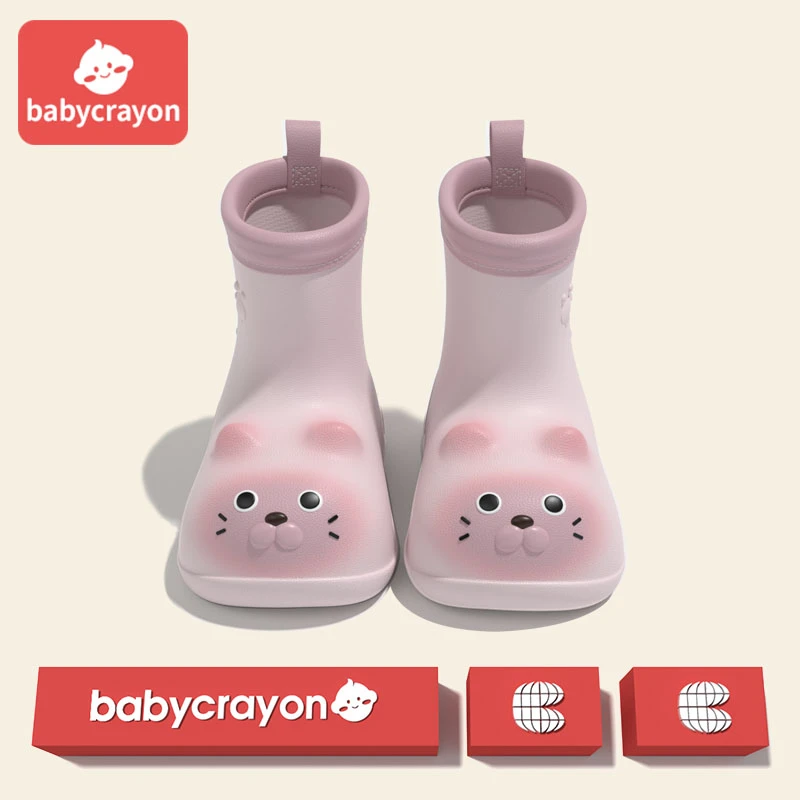 babycrayon暹罗猫儿童雨鞋女孩水鞋胶鞋女童小孩上学轻便宝宝雨靴
