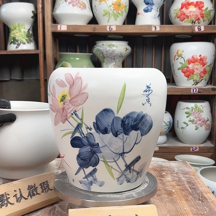 摆件苹果青花荷花新款陶瓷大