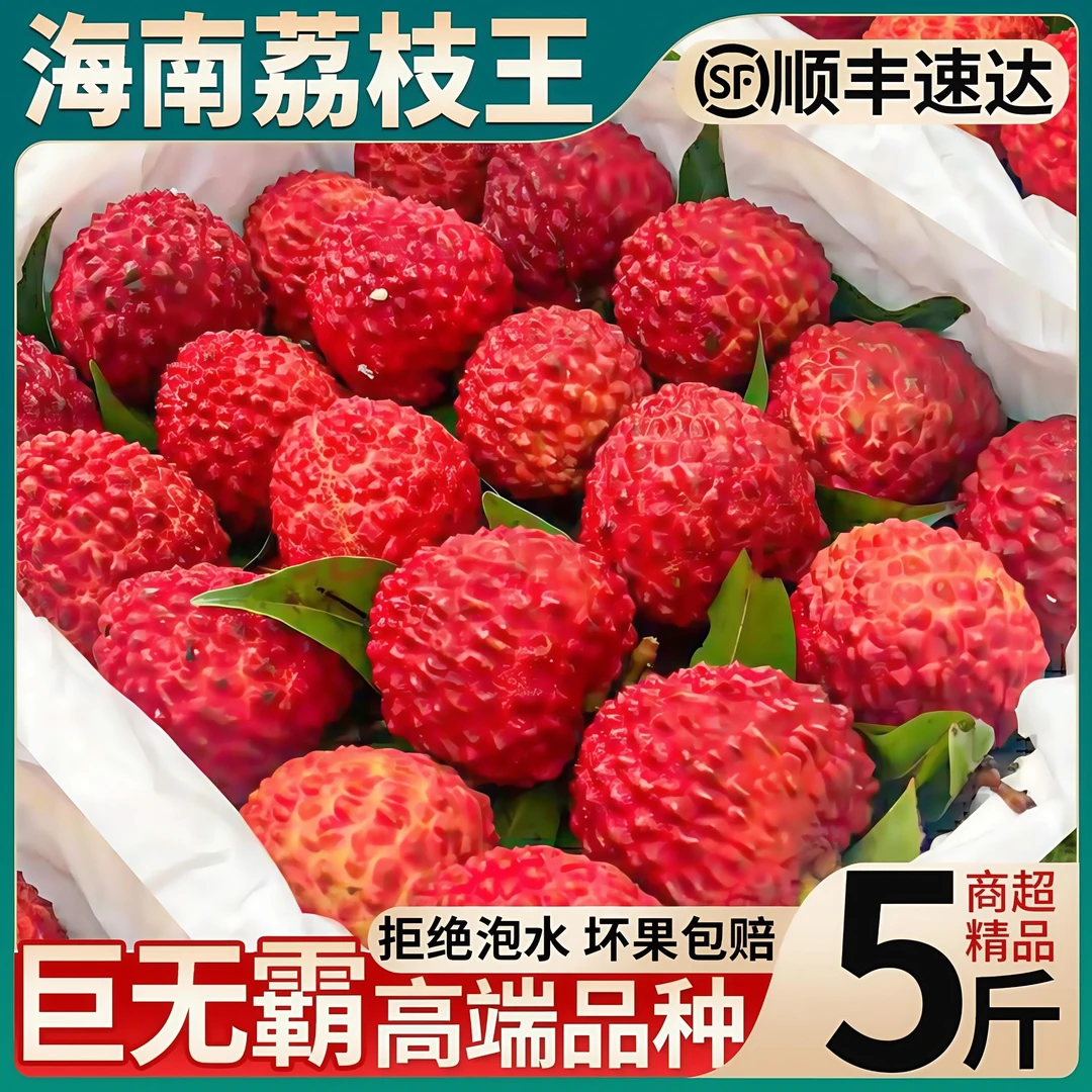 【巨无霸超大果顺丰次日达】海南荔枝王超大荔枝火山岩新鲜当季水果现货空运整箱5斤礼盒装荔枝同城送海南省
