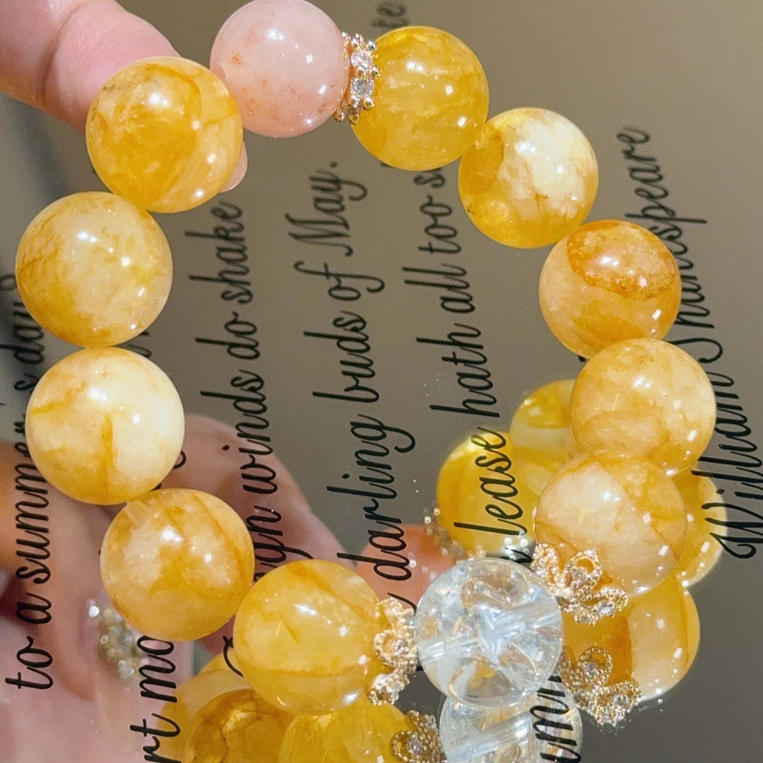 天然黄胶花✖️白阿赛设计款水晶手串