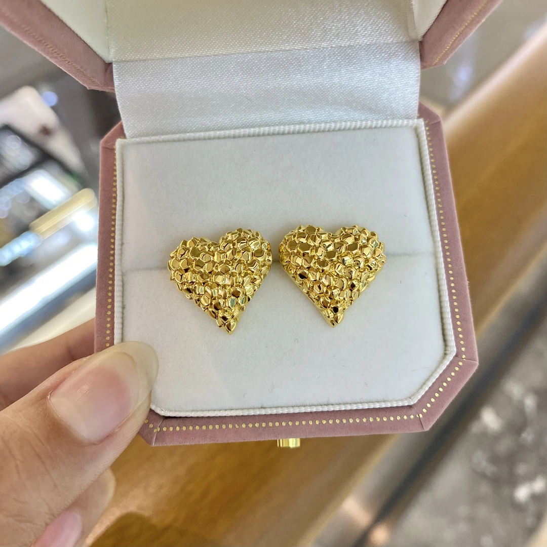 足金999无氰5D硬金空心榴莲爱心形耳环耳钉耳饰