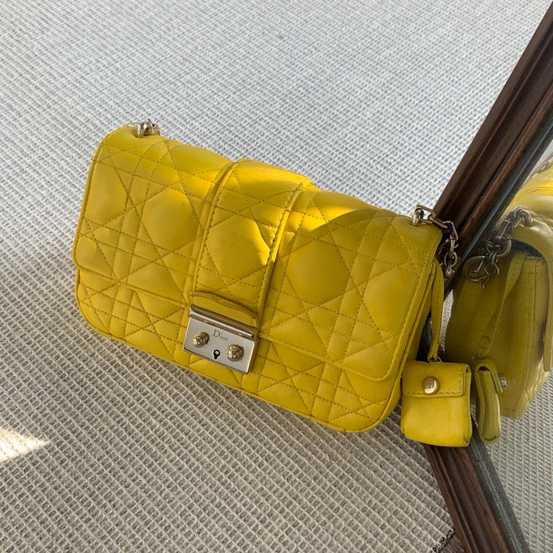 95新 DIOR/迪奥 dior柠檬黄miss系列单肩链条包