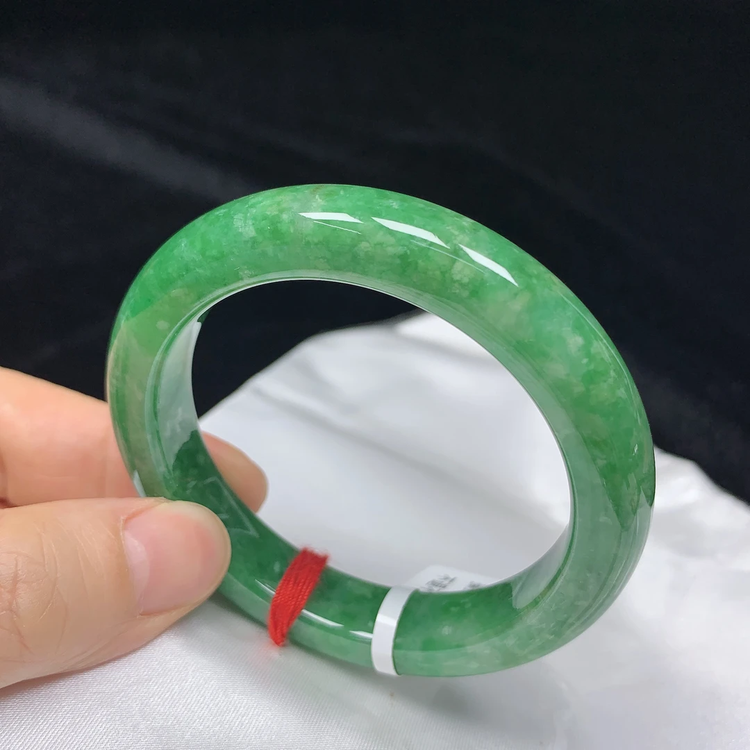 53正圈辣绿缅甸天然翡翠A货手镯女款时尚百搭平安妈妈玉镯有皮扣
