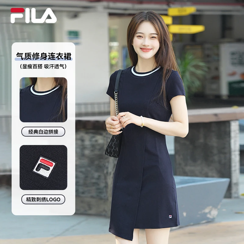 Fila/斐乐连衣裙夏新款圆领运动休闲修身简约连衣裙F11W431311F