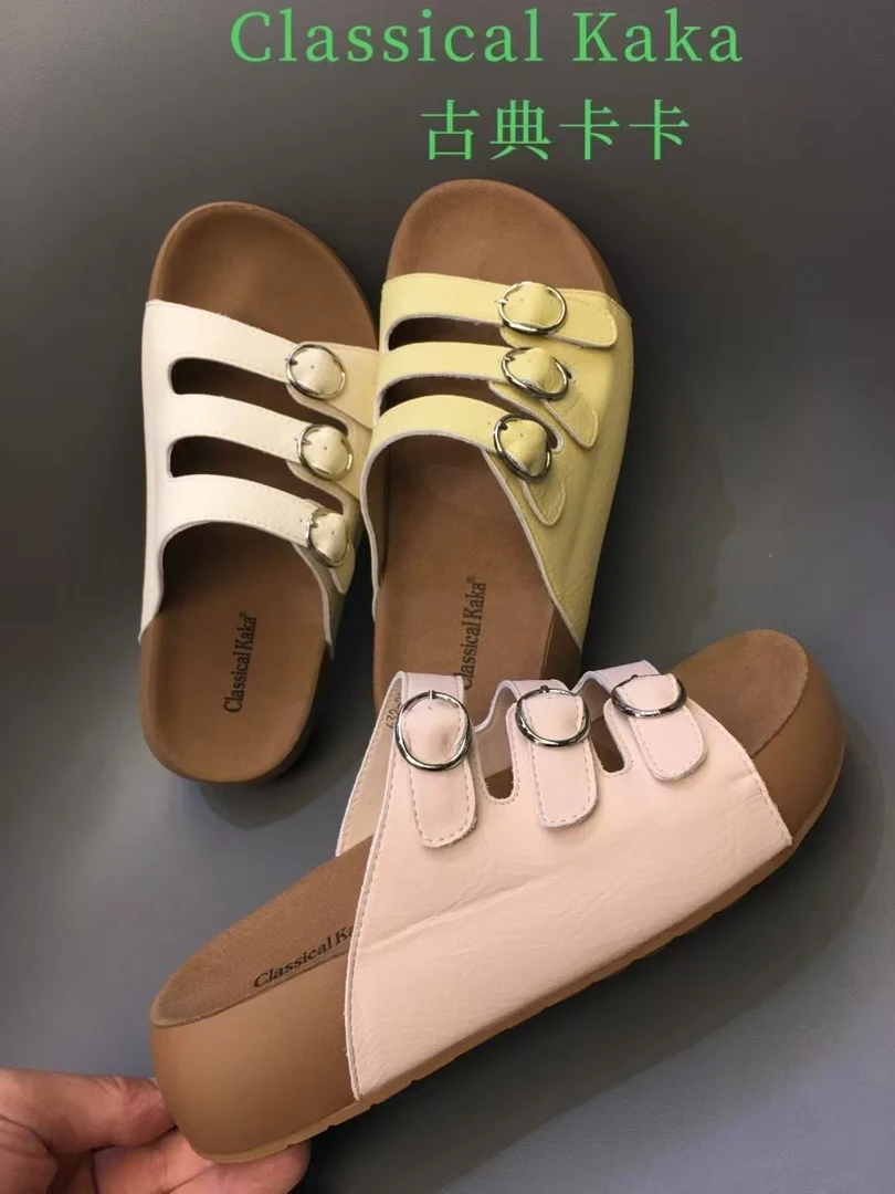 平跟夏季复古高跟圆头鱼嘴一字拖女鞋休闲凉拖鞋沙滩