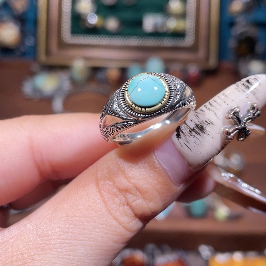 绿松石银S925镶嵌戒指戒指