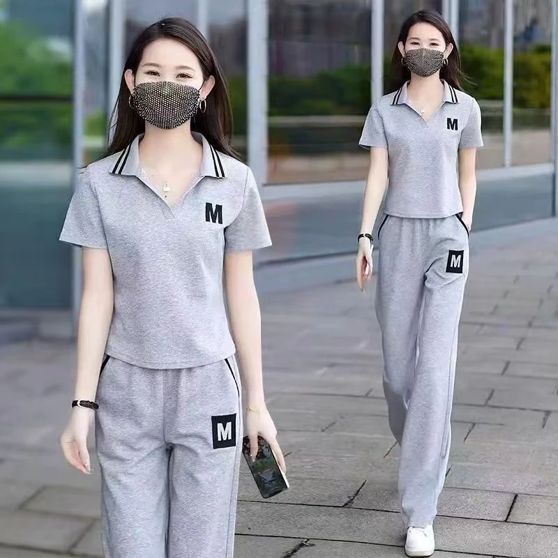 2025休闲运动服套装女士夏季新款时尚小个子减龄短袖阔腿裤两件套