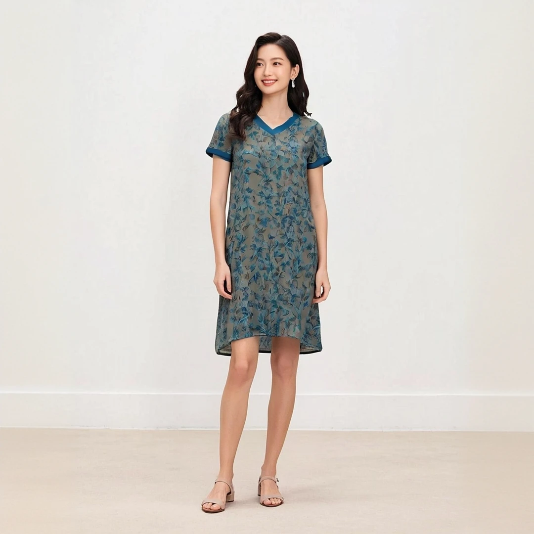 9954-妈妈装夏季时尚连衣裙舒适休闲提花【G仓】