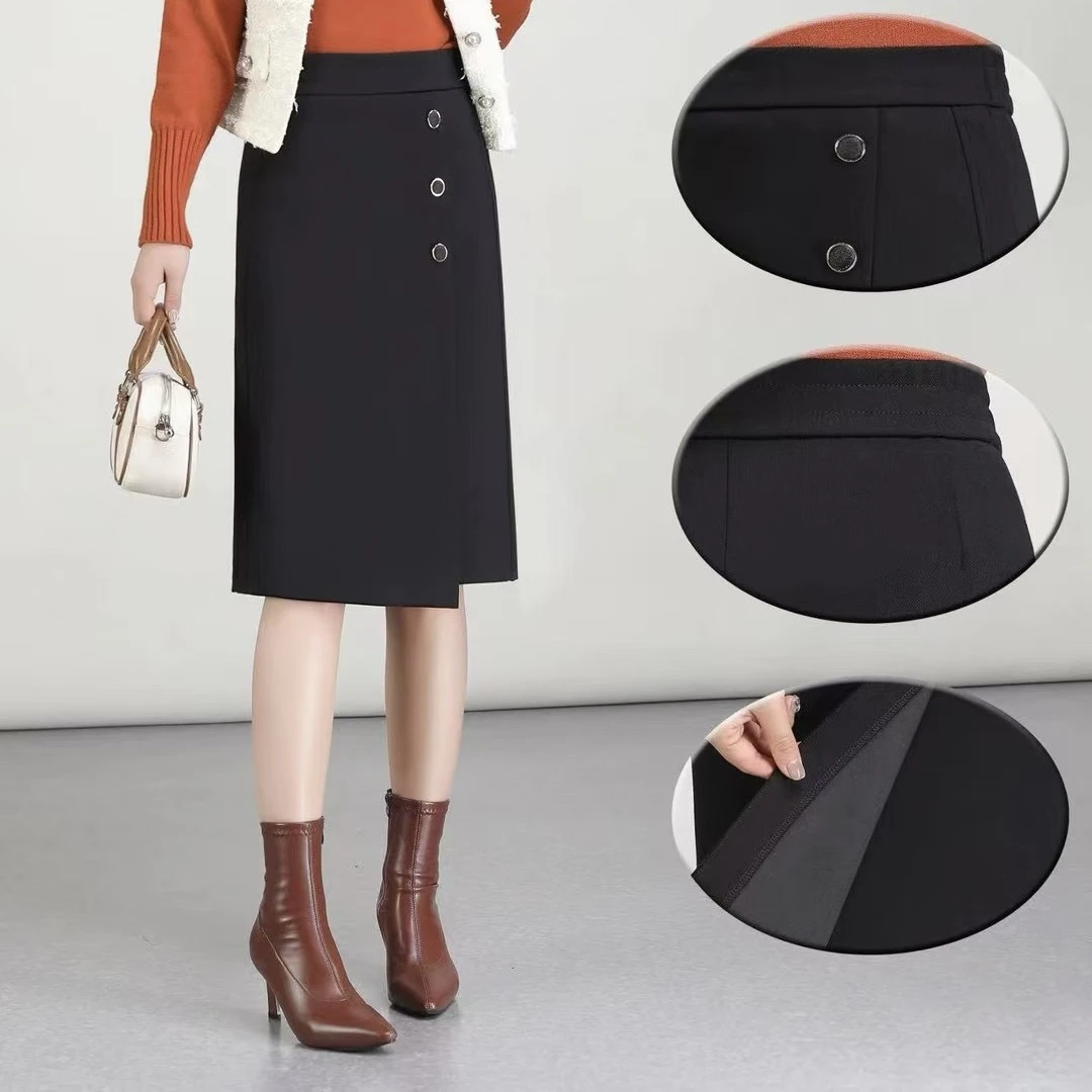 黑色包臀裙不规则半身裙女新款高腰包臀裙时尚气质中长裙裙长58cm