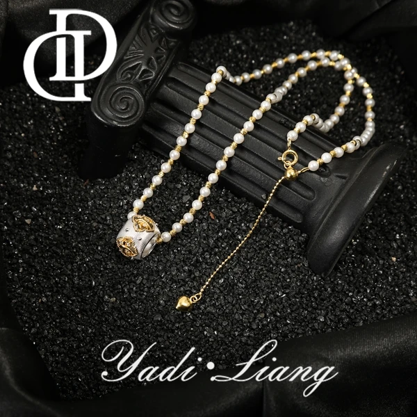 坠链均925银 梁雅帝新品【四叶宝相花撞色浮雕路路通】气质纯银项链