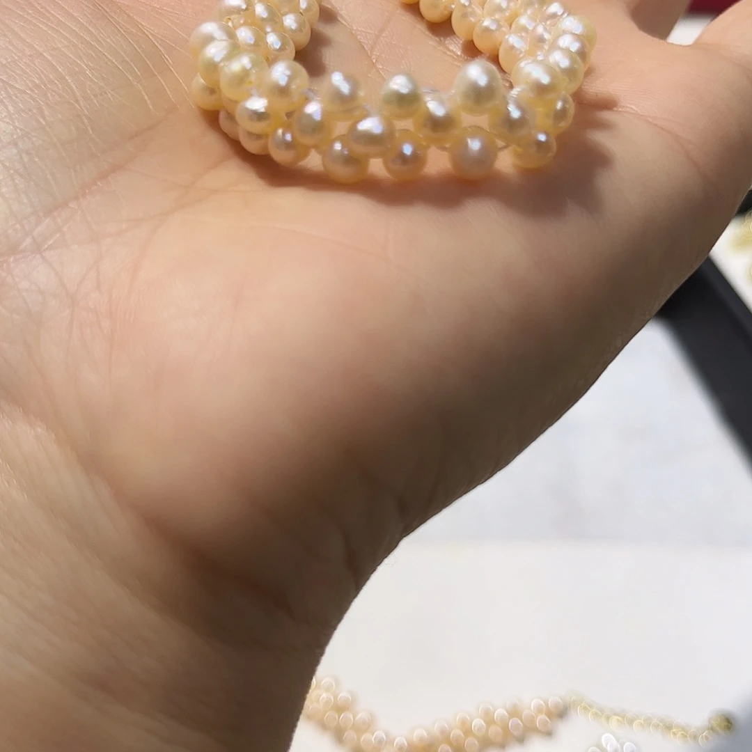 淡水珍珠未镶嵌项链4左右香槟色手链