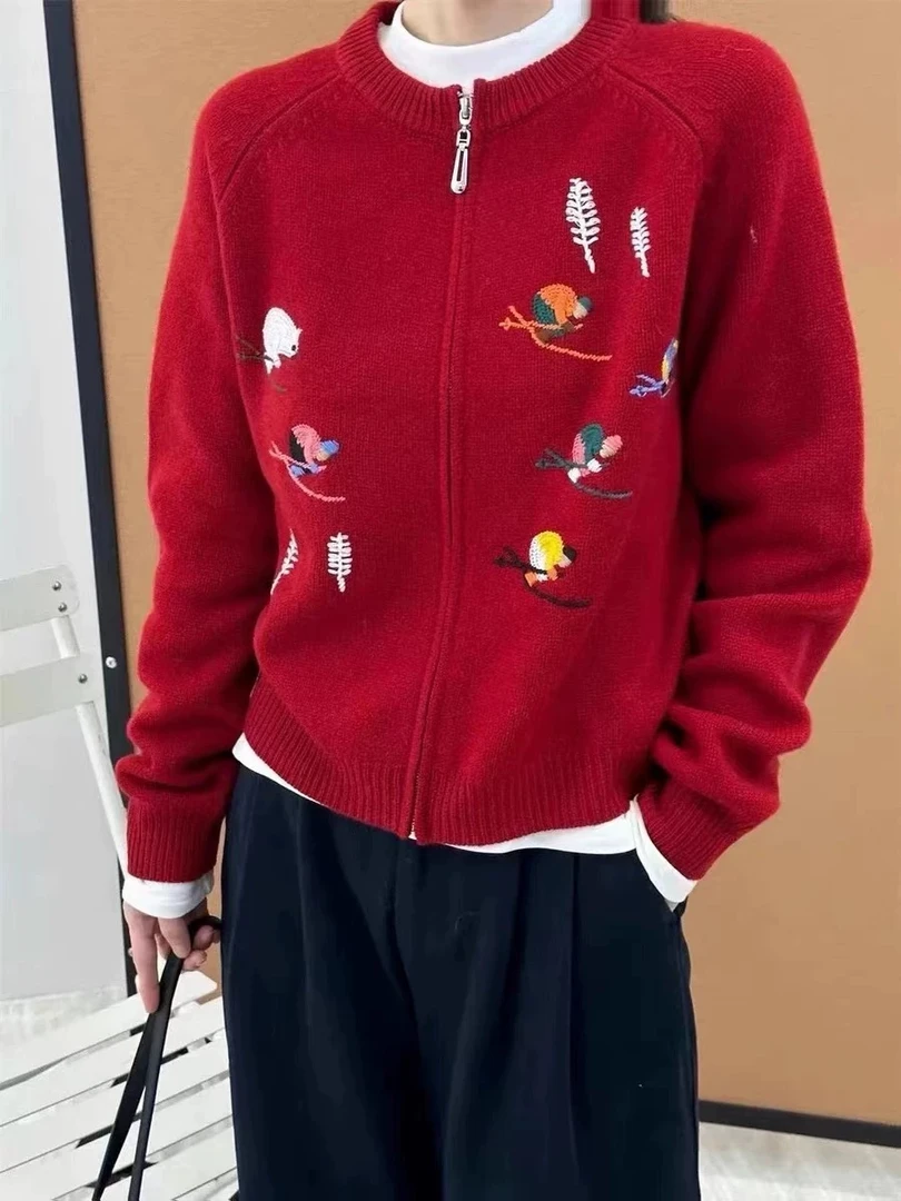 【樾织专属】【欧洲站新款】2024冬装欧货重工刺绣拉链针织衫开衫