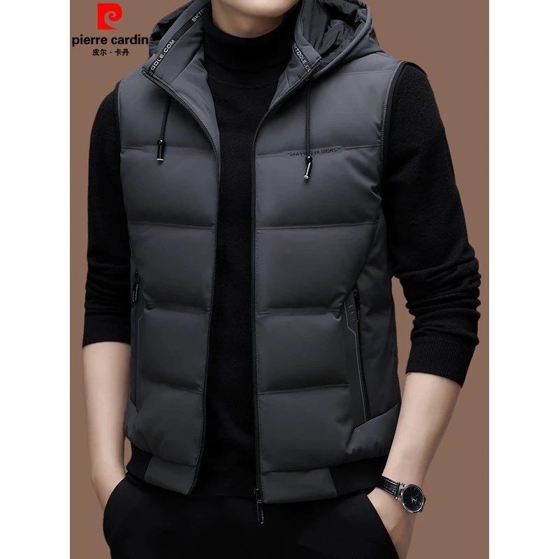 皮尔卡丹马甲背心羽绒服男2024新款秋冬季白鸭绒坎肩外穿连帽立领