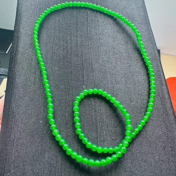 卡4mm左右  天然危料A货翡翠绿珠项链-手链两用款