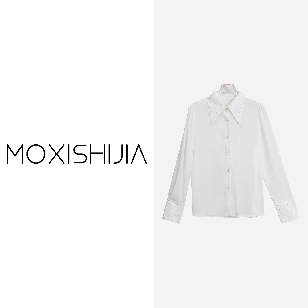 气质长袖百搭春季小众打底白衬衫翻领设计感X6807-1