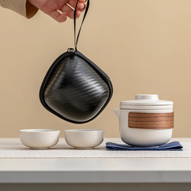 004简约户外陶瓷旅行茶具小礼品便携式快客杯旅行套装茶具