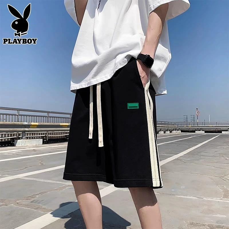 花花公子运动短裤男士夏季薄款美式中裤潮牌大码休闲宽松五分裤子