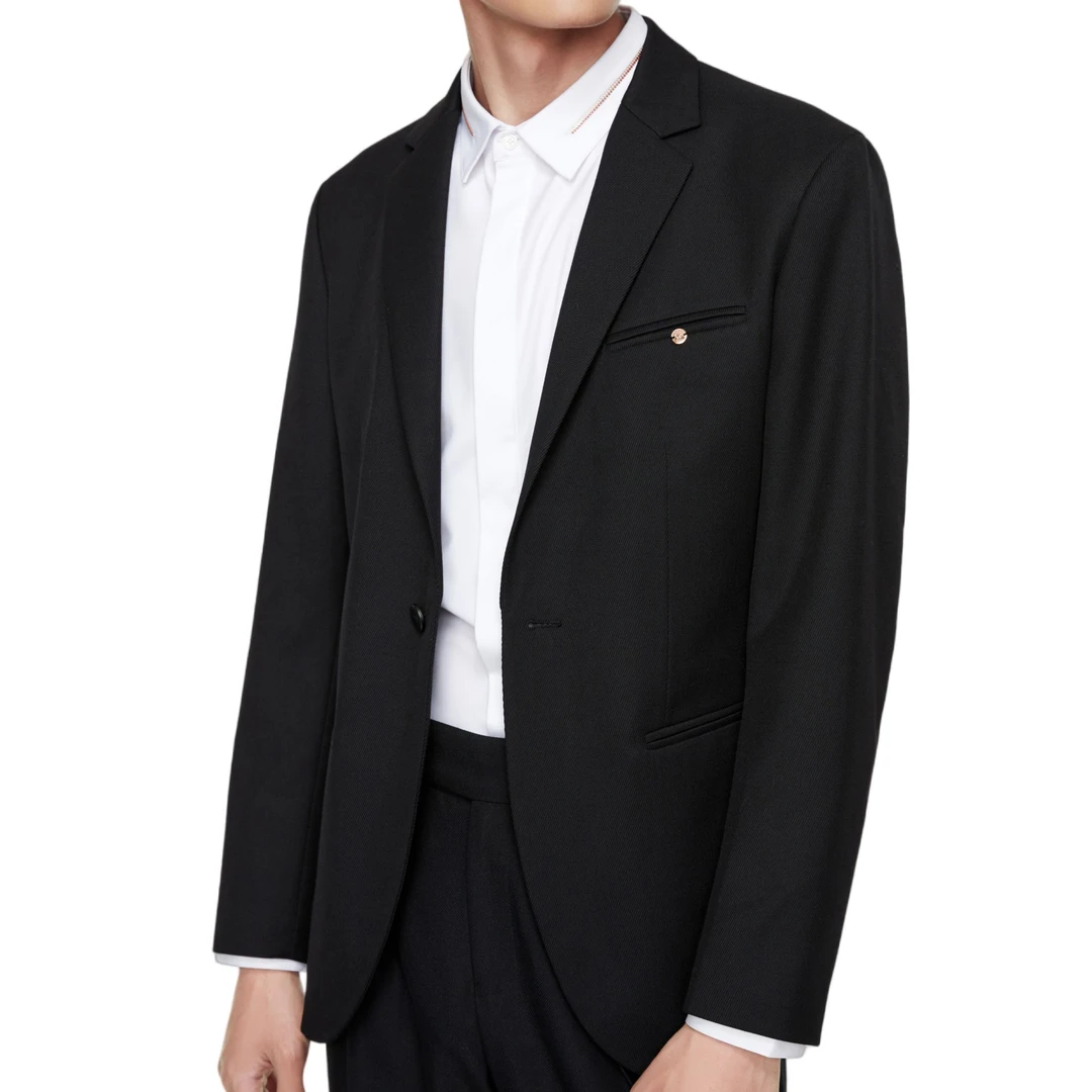 J黑色绵羊毛单西通用商务西服上装正装时尚黑色条纹西装A40111